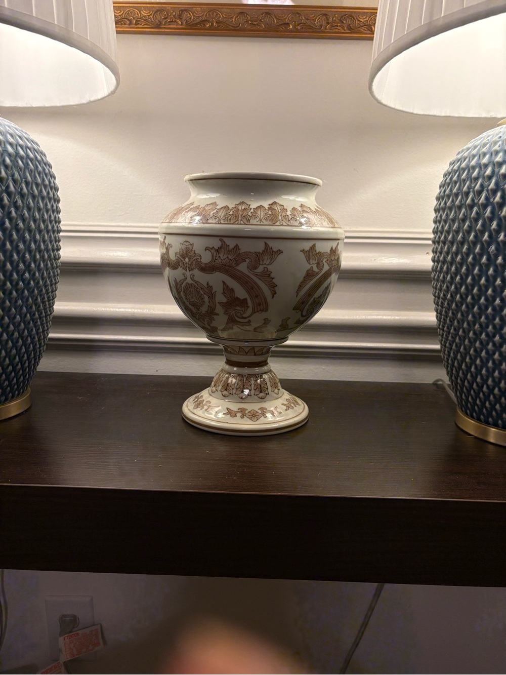 Cream and Gold Patterned Porcelain Urn Vase - Elegant Accent